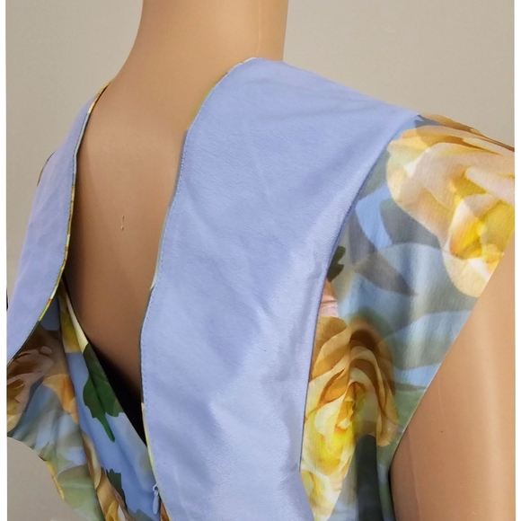 Chi Chi London Blue Floral Print Ruffle Pleated Midi Dress Size 16 - Picture 6 of 10